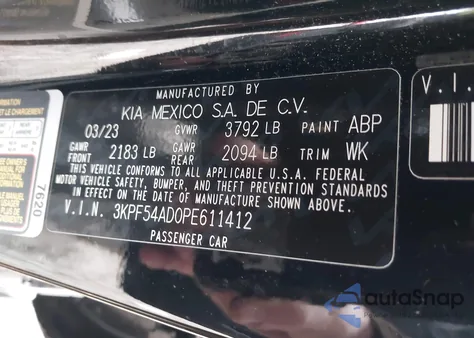 2023 Kia Forte Gt-Line из США, поврежденный, VIN 3KPF54AD0PE611412